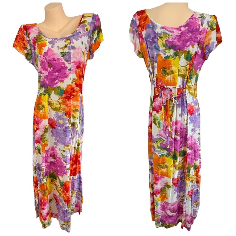Jams World Vintage Floral Maxi Dress Large Colorful Boho Hawaiian
